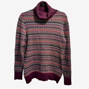 L.L. Bean cotton cashmere Fair Isle preppy classic turtleneck sweater Size M